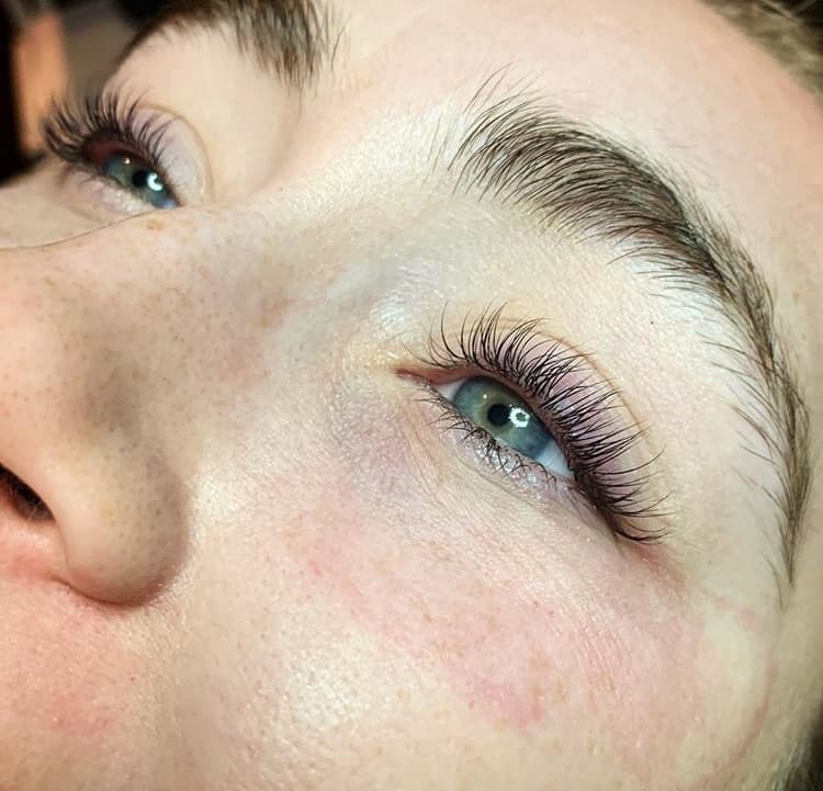 Real client showing lash lift and tint result at Lovely Lilly's North Austin studio