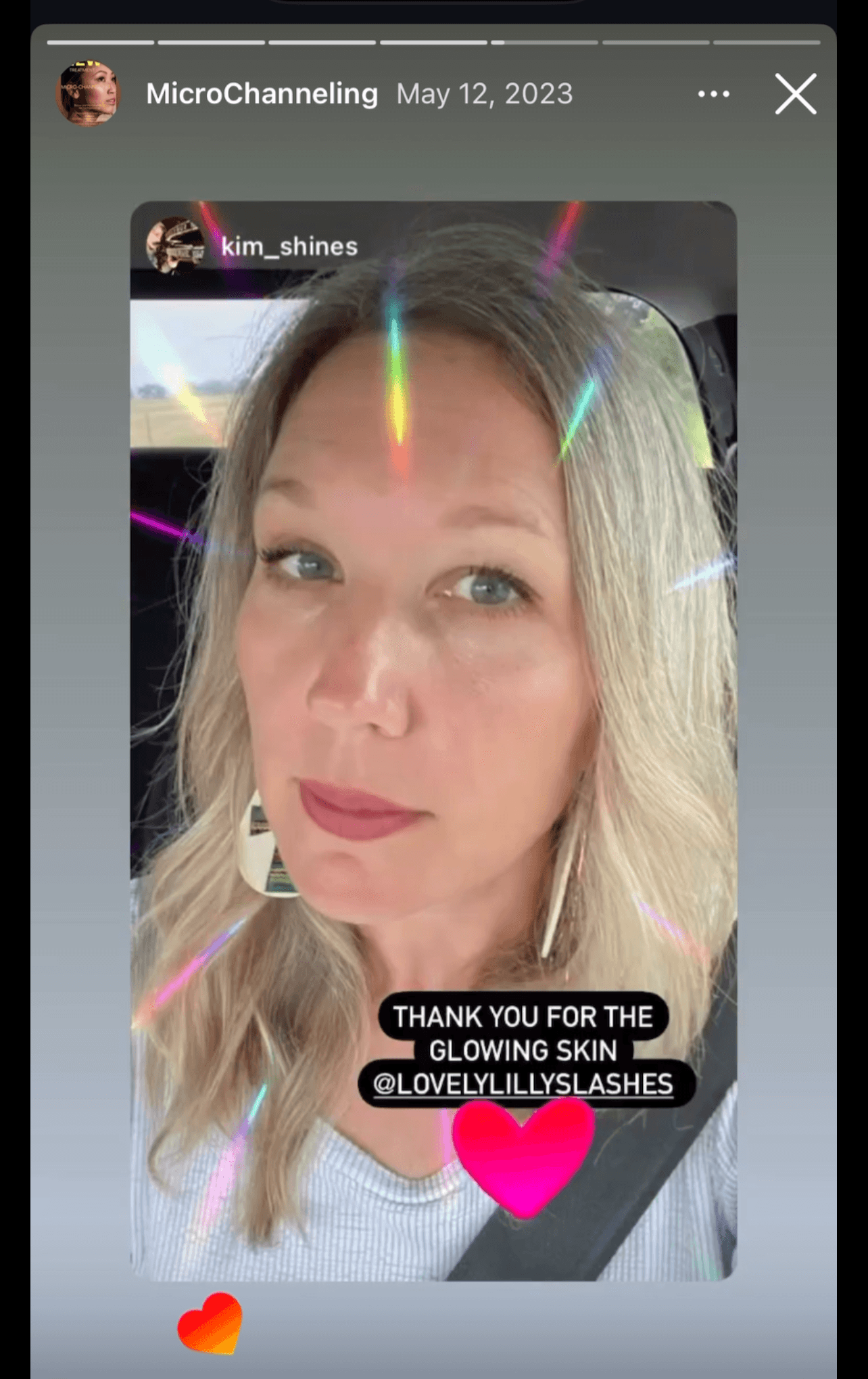 Kim S. thanking Lilly for her glowing skin